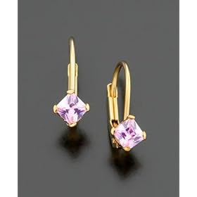 Children's 14k Gold Princess-Cut Pink Cubic Zirconia Stud Earrings by Macy's