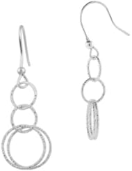 Sterling Silver Diamond Cut Multi Circle Drop French Wire Earrings