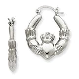 14k White Gold Claddagh Hoop Earrings