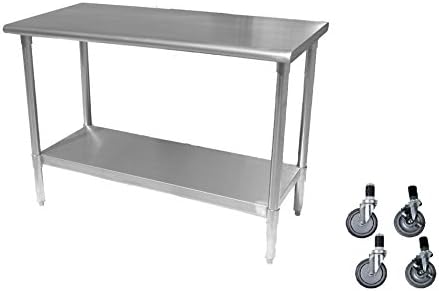 Work Table Food Prep 14 X 60 with Casters (Wheels) - Stainless Steel