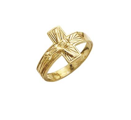 14k Crucifix Mens Ring   Size 7.0