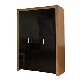 Siracusa Three Door Wardrobe in Walnut and High Gloss Black