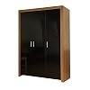 Siracusa Three Door Wardrobe in Walnut and High Gloss Black