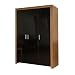 Siracusa Three Door Wardrobe in Walnut and High Gloss Black