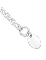 Sterling Silver Engraveable Oval Disc on Fancy Link Bracelet
