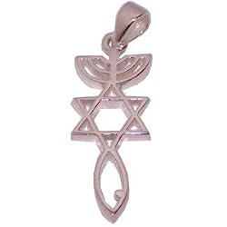 Messianic Seal (Thick) - Style XIX - Sterling Silver Pendant (2.6 cm or 1" w/o loop - Small) - Comes with Silver box chain