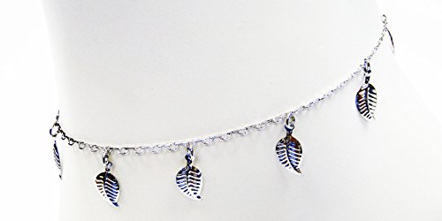 Anklet Bracelet Fashion Jewelry - Silver Tone Leaves with Veins Anklet Bracelet Fashion Jewelry - Silver Tone Leaves with Veins