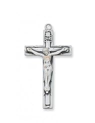 Solid .925 Sterling Silver Crucifix Cross Comes With Chain In Gift Box Patron St. Saint Medal Pendant Necklace Gift New