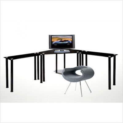 RTA Home and OfficeTempered Glass Corner Computer Laptop Desk in Black