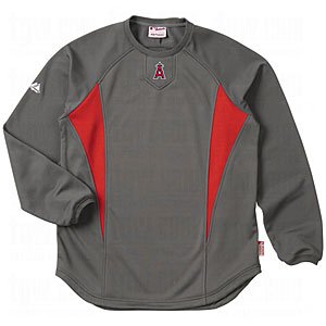 MLB Los Angeles Angels Of Anaheim Adult Long Sleeve Crew Tech Fleece Pllovr (Pro Granite/Pro Scarlet, Small)