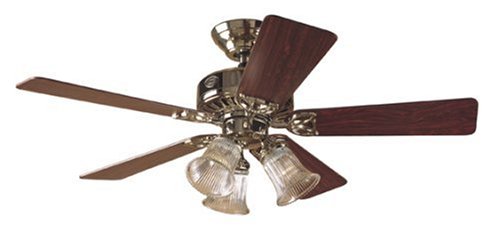 Hunter 20434 The Beacon Hill Three-Light 42-Inch Five-Blade Ceiling Fan, Bright Brass with Clear Globes