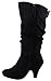 Top Moda Shoes Women's Auto-8 Zipper Closure Mid Heel Boots with Buckle Decorations