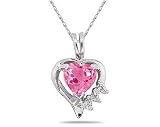 Heart Shape Pink Topaz & Diamond Pendant in White Gold