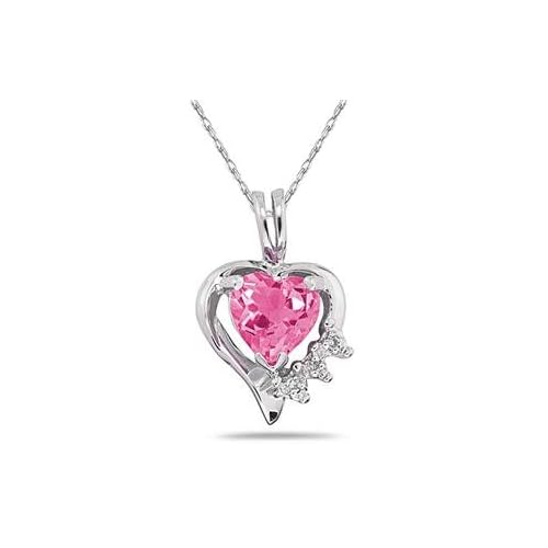 Heart Shape Pink Topaz & Diamond Pendant in White Gold