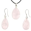 Rose Quartz Pear Shaped Pendant and Earrings Set - 15x22mm Pendant, 12x20mm Earrings - Adjustable Cord Necklace