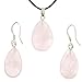 Rose Quartz Pear Shaped Pendant and Earrings Set - title=