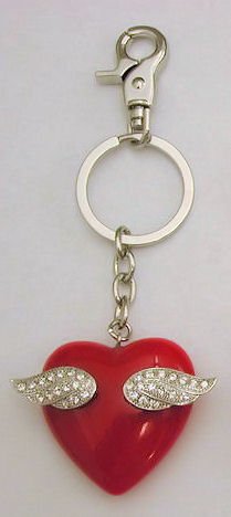 Jeweled Big Red Heart with Wings Key Chain