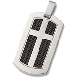 Men's Titanium Cross Dog Tag Pendant with Black Cable Insert