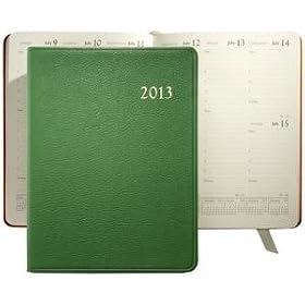2013 Brights GREEN fine Leather 9'' Desk Diary by Graphic Image - 7x9