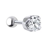 18 Gauge 3/16 Inches -Solid 14KT White Gold 4mm Cubic Zirconia Cartilage Earring Body Jewelry