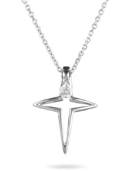 0.11 Cts Diamond Dangle Cross Pendant in 14K White Gold