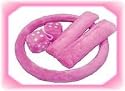 Pink Furry/Fluffy Girls Car Accessories Set -Kit of 3 (Harness Pads, Steering Wheel and Dice) BIG SAVING!