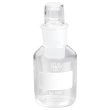 Corning Pyrex 1580-125 Borosilicate Glass Cylindrical 125mL Wide Mouth Water Sample and Storage Reagent Bottle with PYREX Standard Taper Stopper (Case of 24)
