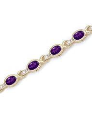 10K Yellow Gold Oval Amethyst and Diamond Bracelet