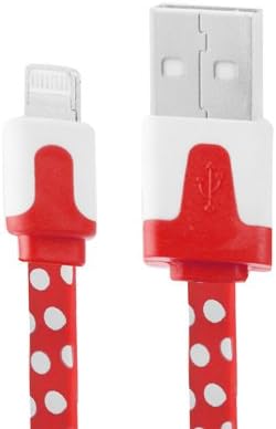 Product Ace Noodle Style Lightning 8 Pin USB Sync Data / Charging Cable for iPhone 5, iPad mini / mini 2 Retina, iPad 4, iPod touch 5, extends to 3 ft long (Dots Red White)