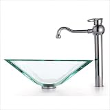 IMAGE OF Clear Glass Aquamarine Sink and Decor Faucet Faucet Finish: Chrome