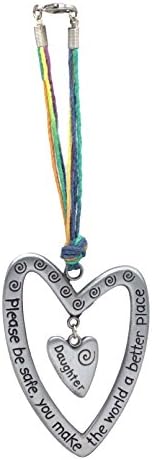 Daughter Be Safe Heart Car Charm on Multi-Colored Cord