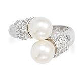 Rhodium Plated Overlap Ring with Cultured Freshwater Pearls and CZs