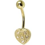 Solid 14KT Yellow Gold Genuine DIAMOND Paved HEART Belly Ring