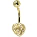 Jewelry : Solid 14KT Yellow Gold Genuine DIAMOND Paved HEART Belly Ring
