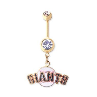 San Francisco Giants 316L Stainless Steel Belly Ring with Cubic Zirconia - 14G - 5/8 Inch Bar Length - Sold Individually