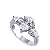 .925 Sterling Silver Band Pear Cut Clear Cubic Zirconia Ladies Ring