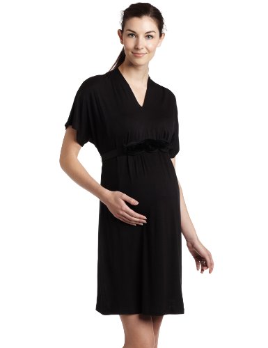 Three Seasons Maternity Women's V-Neck Solid Dress with Flower Embellishment