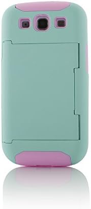 hybrid dual layer with card slot case cover Credit Card Holder Stand Hard Case Back Cover for samsung galaxy I9300 with Soft Silicone Core -sky blue/pink