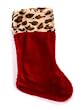 Red Plush Christmas Stocking with Animal Print Trim - Brown/Black Leopard Spots on Tan Faux Fur