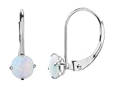 Opal Gemstone French Back 5mm Solitaire Earrings in 14K White Gold