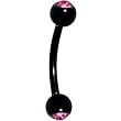 Black Pink Anodized Titanium Gem Ball Eyebrow Ring