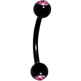 Black Pink Anodized Titanium Gem Ball Eyebrow Ring
