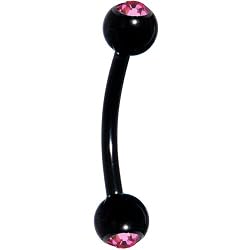 Black Pink Anodized Titanium Gem Ball Eyebrow Ring