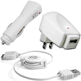 A-SONIC Combo of Retractable USB Data Cable + Home Charger Adapter & Car Charger Adapter for Apple iPod Nano 3rd Generat