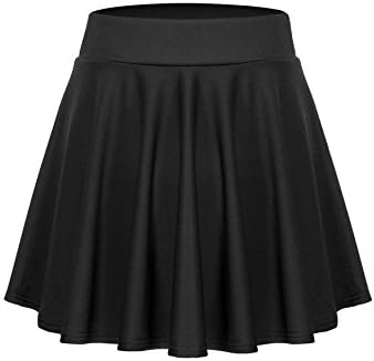 Crestop Womens Basic Versatile Stretchy Flared Skater Skirt Large Black