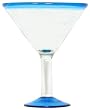 Hand Blown Glass with Sea Blue Rim Margarita Glass Set of Four