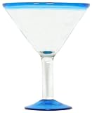 Hand Blown Glass with Sea Blue Rim Margarita Glass Set of Four