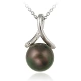 Sterling Silver Simulated Peacock Pearl w/ CZ Twist Pendant