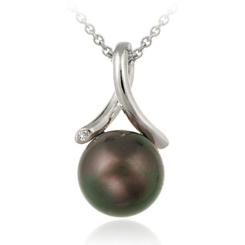 Sterling Silver Simulated Peacock Pearl w/ CZ Twist Pendant