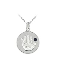Sterling Silver Blue Sapphire September Birthstone Hand print Pendant Necklace , 18"
